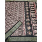 Women's Cotton Blend Printed Saree With Unstitched Blouse 5.5Mtr (Black) - Image 4