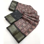 Women's Cotton Blend Printed Saree With Unstitched Blouse 5.5Mtr (Black) - Image 2