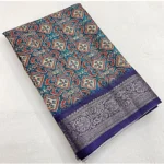 Women's Cotton Blend Printed Saree With Unstitched Blouse 5.5Mtr (Blue) - Image 5