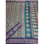 Women's Cotton Blend Printed Saree With Unstitched Blouse 5.5Mtr (Blue) - Image 4