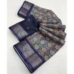 Women's Cotton Blend Printed Saree With Unstitched Blouse 5.5Mtr (Blue) - Image 2