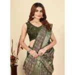 Women's Cotton Blend Printed Saree With Unstitched Blouse 5.5Mtr (Green)
