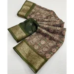Women's Cotton Blend Printed Saree With Unstitched Blouse 5.5Mtr (Green) - Image 2