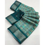 Women's Cotton Blend Printed Saree With Unstitched Blouse 5.5Mtr (Rama)