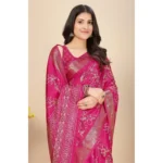 Women's Cotton Silk Floral Printed Saree With Unstitched Blouse 5.5Mtr (Pink)