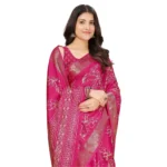 Women's Cotton Silk Floral Printed Saree With Unstitched Blouse 5.5Mtr (Pink) - Image 6
