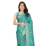 Women's Cotton Silk Floral Printed Saree With Unstitched Blouse 5.5Mtr (Rama) - Image 6