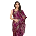 Women's Cotton Silk Floral Printed Saree With Unstitched Blouse 5.5Mtr (Wine) - Image 6