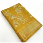 Women's Cotton Silk Floral Printed Saree With Unstitched Blouse 5.5Mtr (Yellow) - Image 5