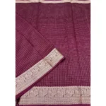 Women's Cotton Blend Checkered Saree With Unstitched Blouse 5.5Mtr (Maroon) - Image 4