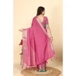 Women's Cotton Blend Checkered Saree With Unstitched Blouse 5.5Mtr (Pink) - Image 3