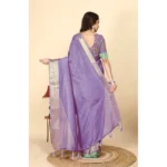 Women's Cotton Blend Checkered Saree With Unstitched Blouse 5.5Mtr (Purple) - Image 4