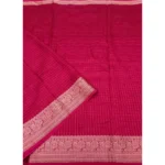 Women's Cotton Blend Checkered Saree With Unstitched Blouse 5.5Mtr (Red) - Image 3