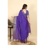 Women's Cotton Blend Checkered Saree With Unstitched Blouse 5.5Mtr (Royal Blue) - Image 4