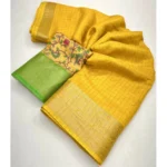 Women's Cotton Blend Checkered Saree With Unstitched Blouse 5.5Mtr (Yellow) - Image 4