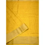 Women's Cotton Blend Checkered Saree With Unstitched Blouse 5.5Mtr (Yellow) - Image 3