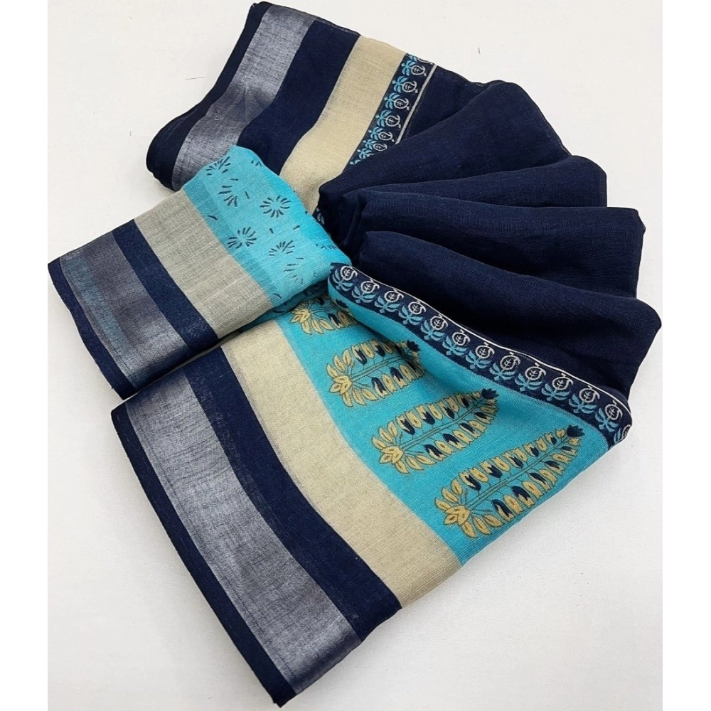 PID-66555-Women-s-Cotton-Linen-Printed-Saree-With-Unstitched-Blouse-5-5-Mtr-Blue-1-1000x1000-1.webp Women's Cotton Linen Printed Saree With Unstitched Blouse 5.5Mtr (Blue) - Image 1