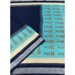 Women's Cotton Linen Printed Saree With Unstitched Blouse 5.5Mtr (Blue) - Image 4