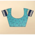 Women's Cotton Linen Printed Saree With Unstitched Blouse 5.5Mtr (Blue) - Image 3