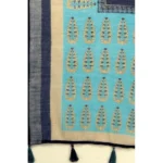 Women's Cotton Linen Printed Saree With Unstitched Blouse 5.5Mtr (Blue) - Image 2
