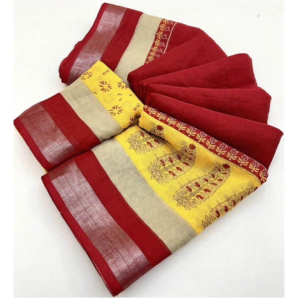 PID-66557-Women-s-Cotton-Linen-Printed-Saree-With-Unstitched-Blouse-5-5-Mtr-Red-1-1000x1000-1.webp Women's Cotton Linen Printed Saree With Unstitched Blouse 5.5Mtr (Red) - Image 1