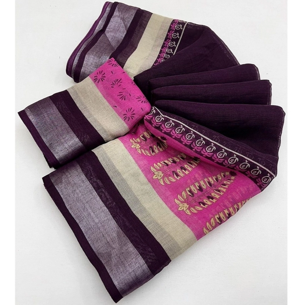 PID-66558-Women-s-Cotton-Linen-Printed-Saree-With-Unstitched-Blouse-5-5-Mtr-Purple-1-1000x1000-1.webp Women's Cotton Linen Printed Saree With Unstitched Blouse 5.5Mtr (Wine) - Image 1