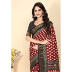 Women's Cotton Silk Printed Saree With Unstitched Blouse 5.5Mtr (Red)