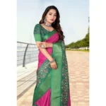 Women's Cotton Silk Printed Saree With Unstitched Blouse 5.5Mtr (Multicolor)