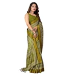 Women's Cotton Silk Printed Saree With Unstitched Blouse 5.5Mtr (Green) - Image 5