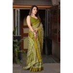 Women's Cotton Silk Printed Saree With Unstitched Blouse 5.5Mtr (Green) - Image 3