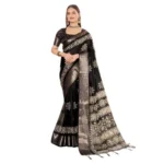 Women's Cotton Silk Printed Saree With Unstitched Blouse 5.5Mtr (Black) - Image 5