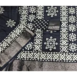 Women's Cotton Silk Printed Saree With Unstitched Blouse 5.5Mtr (Black) - Image 2