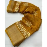 Women's Cotton Silk Printed Saree With Unstitched Blouse 5.5Mtr (Yellow) - Image 3