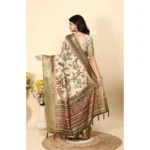 Women's Cotton Silk Printed Saree With Unstitched Blouse 5.5Mtr (Cream) - Image 2