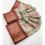 Women's Cotton Silk Floral Printed Saree With Unstitched Blouse 5.5Mtr (Gold) - Image 2