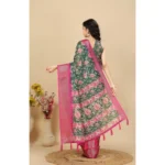 Women's Cotton Silk Floral Printed Saree With Unstitched Blouse 5.5Mtr (Green) - Image 5