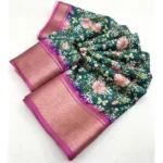 Women's Cotton Silk Floral Printed Saree With Unstitched Blouse 5.5Mtr (Green) - Image 2
