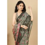 Women's Cotton Silk Floral Printed Saree With Unstitched Blouse 5.5Mtr (Grey)