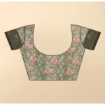 Women's Cotton Silk Floral Printed Saree With Unstitched Blouse 5.5Mtr (Grey) - Image 4