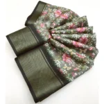 Women's Cotton Silk Floral Printed Saree With Unstitched Blouse 5.5Mtr (Grey) - Image 2