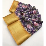 Women's Cotton Silk Floral Printed Saree With Unstitched Blouse 5.5Mtr (Purple) - Image 2