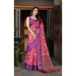 Women's Cotton Silk Floral Printed Saree With Unstitched Blouse 5.5Mtr (Pink-Purple) - Image 5