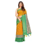 Women's Cotton Silk Printed Saree With Unstitched Blouse 5.5Mtr (Yellow) - Image 4