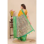 Women's Cotton Silk Printed Saree With Unstitched Blouse 5.5Mtr (Yellow) - Image 3