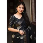 Women's Cotton Silk Printed Saree With Unstitched Blouse 5.5Mtr (Black)