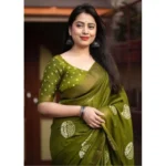 Women's Cotton Silk Printed Saree With Unstitched Blouse 5.5Mtr (Green)