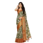 Women's Cotton Silk Floral Printed Saree With Unstitched Blouse 5.5Mtr (Multicolor) - Image 6