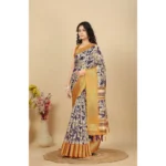 Women's Cotton Silk Floral Printed Saree With Unstitched Blouse 5.5Mtr (Purple) - Image 4