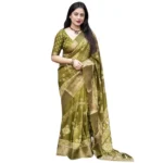 Women's Cotton Silk Printed Saree With Unstitched Blouse 5.5Mtr (Green) - Image 5