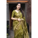 Women's Cotton Silk Printed Saree With Unstitched Blouse 5.5Mtr (Green) - Image 3
